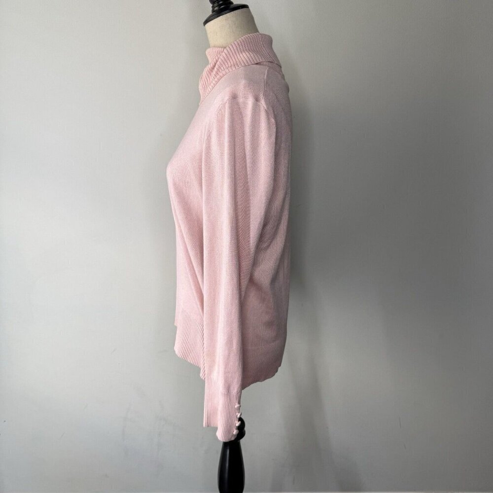 Cupio Pink Turtleneck Women’s Top Sz M Button Sleeves Comfy Soft - Picture 4 of 8